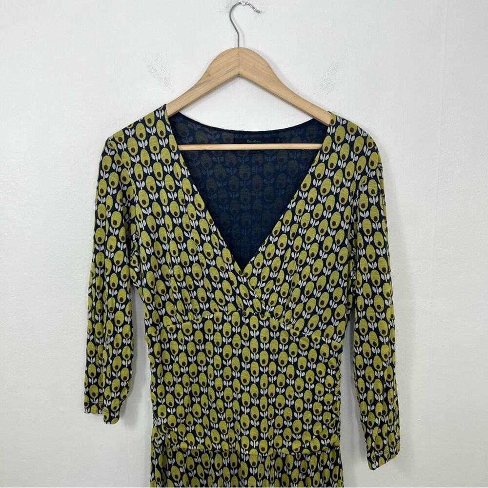 Boden Double Layer Surplice Faux Wrap Olive Avocado V-Neck Dress Size 10 Long - Picture 7 of 14